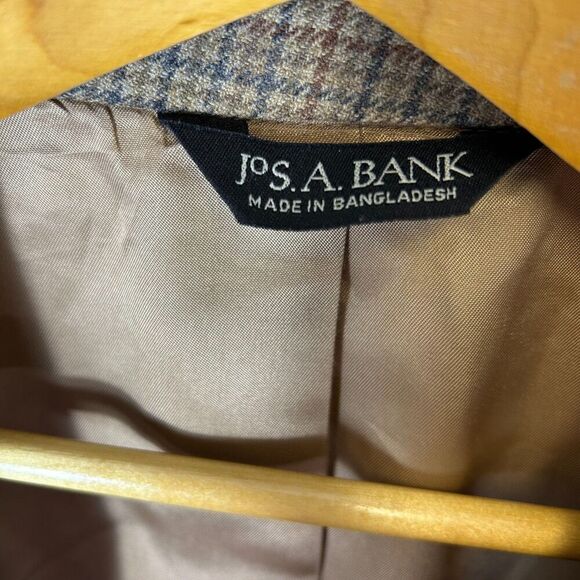 Jos. A. Bank Tan Gray Wine Houndstooth Check Wool 2 Button Sports Coat Size 46R - Picture 5 of 16